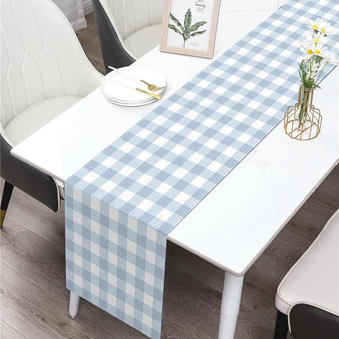 Dusty Blue Gingham Table Runner Light Blue Checkered Boy Girl Baby Shower - Image 5
