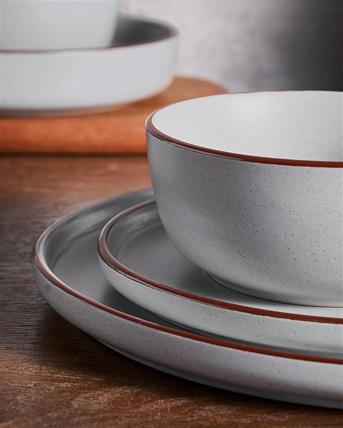 Famiware Mercury 24-Piece Stoneware Plates and Bowls, Light Grey | Dinnerware - Image 3