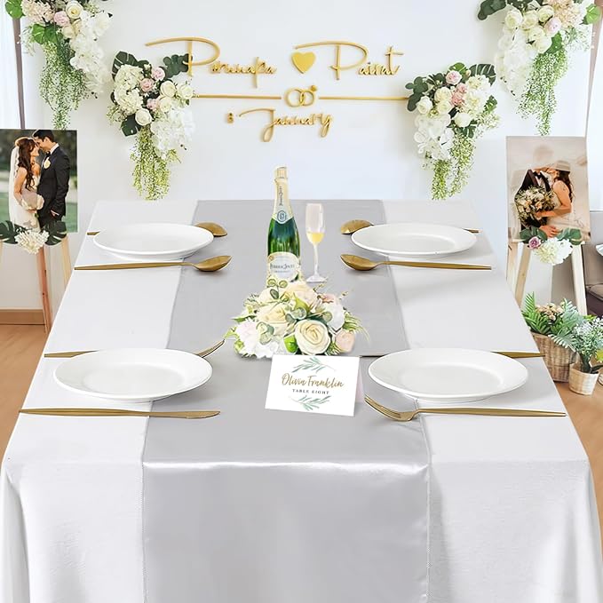 Silver Table Runners 20 Pack 12x108 inch Silk Satin Smooth Fabric | Satin Table - Image 3