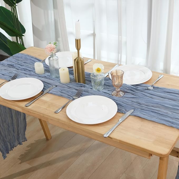 12 Pack Dusty Blue Cheesecloth Table Runner 120 Inch Boho Wedding Decor | - Image 6