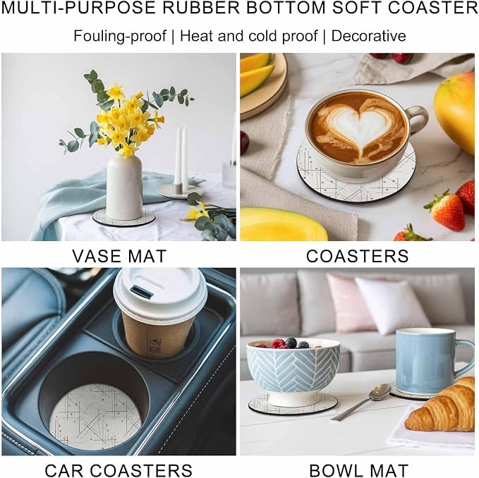 Modern Geometric Coasters Set of 2, Minimalist Lines Polka Dots Abstract Beige - Image 6