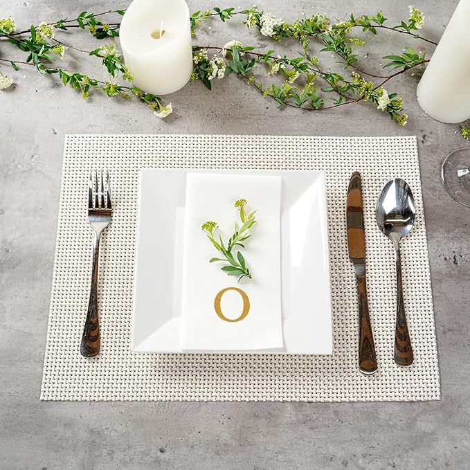 Restaurantware Paper Napkins Pack of 2000 Gold Letter O Linen-Feel Disposable - Image 4