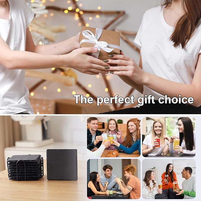 60 PCS Slate Coasters Set, 4 Inch Black Square Stone Coasters Bulk, Laser - Image 7
