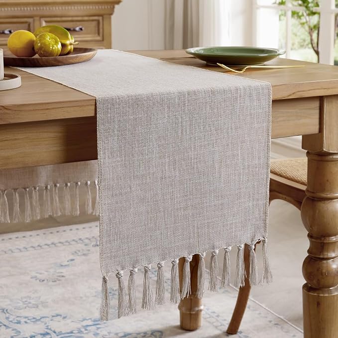 Cotton Linen Table Runner, 13x36 Inch Light Coffee by Aoztio