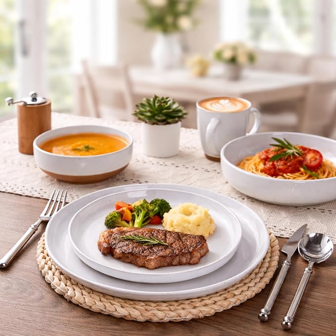 AmorArc Dinnerware Sets for 8, 24 Pieces Ceramic Plates and Bowls Set | Scratch - Image 7