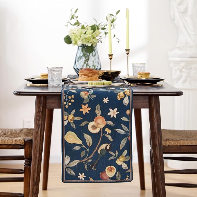 bilin gaier Designer Linen Extra Long Table Runner, Floral Pattern, Dining Table - Image 2