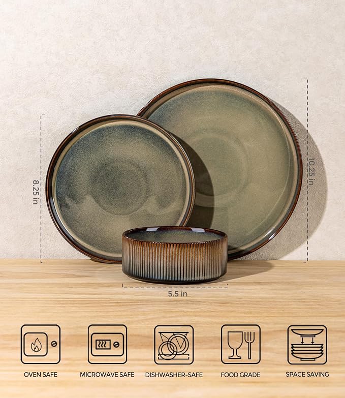 Ceramic Dinnerware Set for 6, 18-Piece Plates and Bowls Set | Lightweight - Image 7