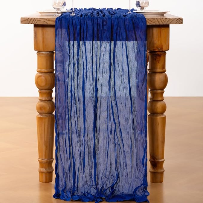 DeZerlor Royal Blue Cheesecloth Table Runners 2 Pack Summer Boho Runners | - Image 3