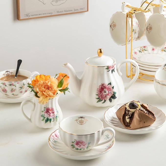 Porcelain Tea Sets British Royal Series, 8 OZ Cups & Saucer Service - Image 8