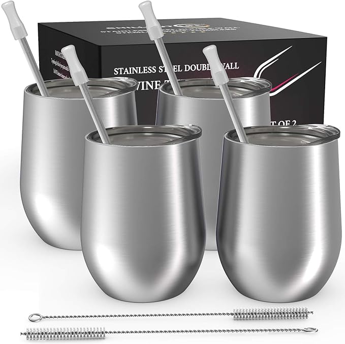 CHILLOUT LIFE 12 oz Stainless Steel Wine Tumblers 4 Pack by CHILLOUTLIFE