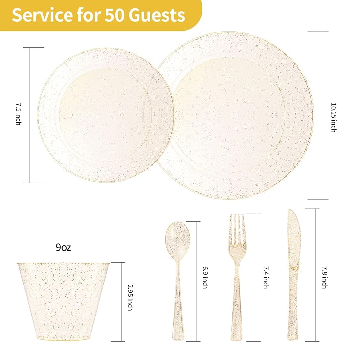 300 Piece Gold Glitter Disposable Plates - Image 4