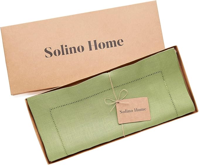Solino Home 100% Pure Linen Table Runner Moss Green Hemstitch, 14 x 132 in | - Image 5