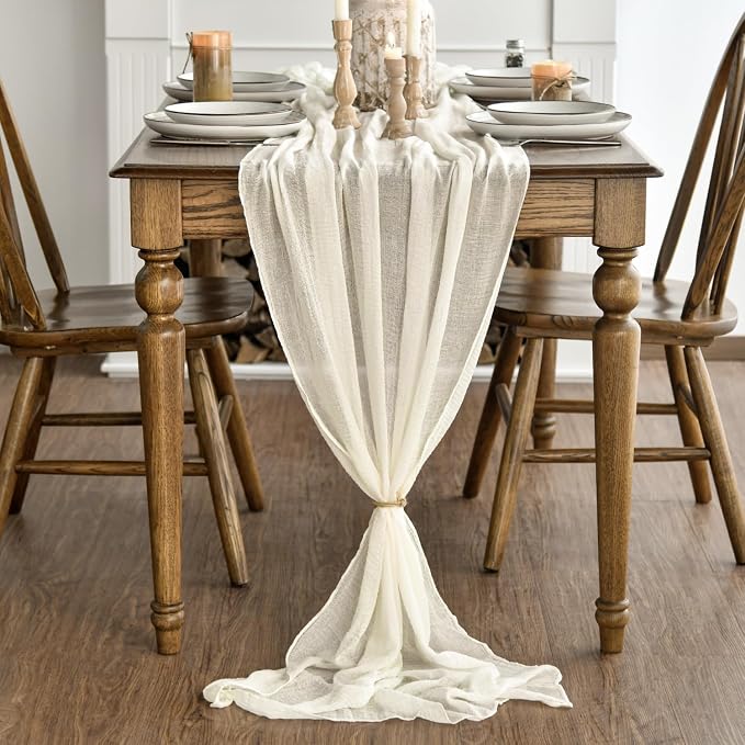 Artoid Mode Boho Beige Gauze 6 Pieces Wedding Table Runner, 120 Inch Birthday - Image 3
