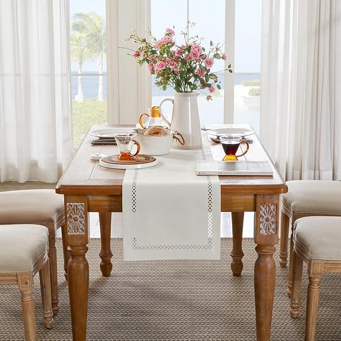 Rustic Burlap Table Runner, Off White Table Runners 108 inches Long | Double - Image 4