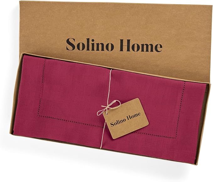Solino Home 100% Pure Linen Dining Table Runner Beet Hemstitch, 14 x 144 in | - Image 5