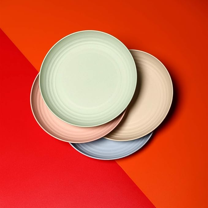 CAMBUY Wheat Straw Plates 8 Pack 8 Inch Reusable Large Dinner Plate Set | - Image 9