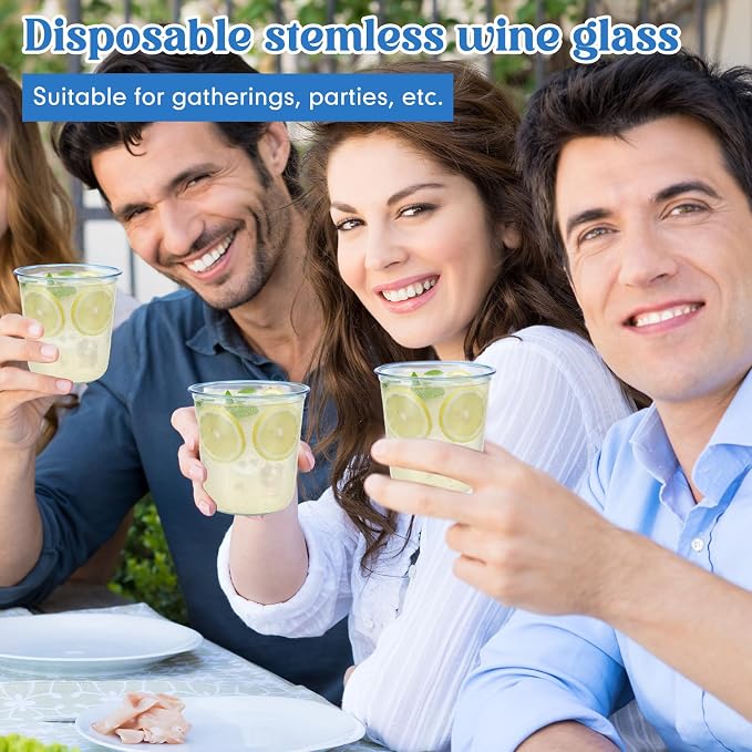 Ziliny 50 Pcs Disposable Stemless Glasses 12oz Crystal Plastic Wine Glasses - Image 5