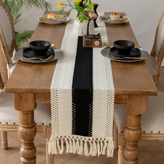 EMMTEEY Boho Table Runner with Tassels 72 Inches Long, Scratch & Heat Resistant by EMMTEEY