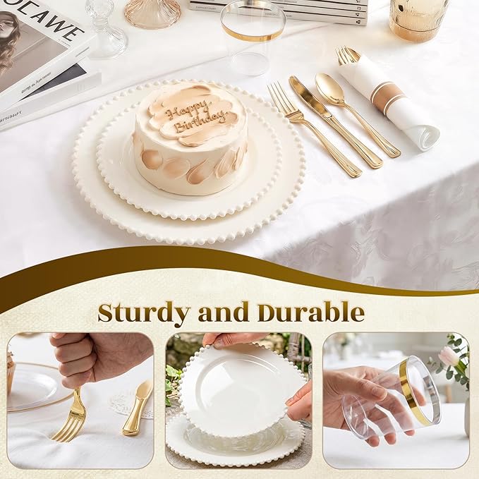 350pcs Plastic Dinnerware Set Ivory 50 Guests - Image 6