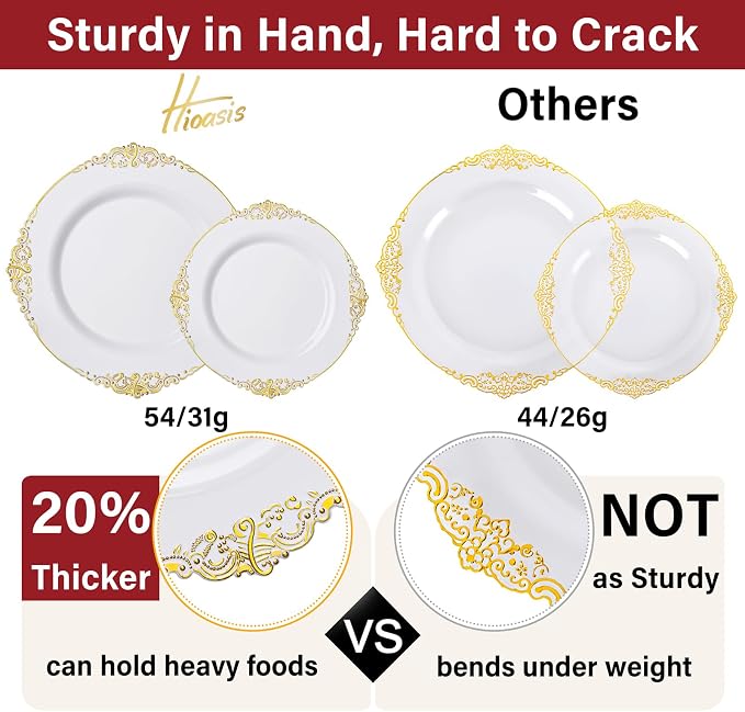 210 Pcs White Gold Plates for Party | White Party Plates Set for 30 Guests - Image 5