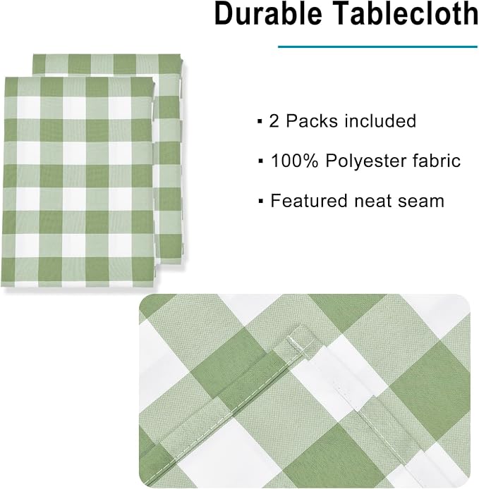 Buffalo Plaid Tablecloth 54 x 80 inch 2 Pack Sage Green and White | Waterproof - Image 3