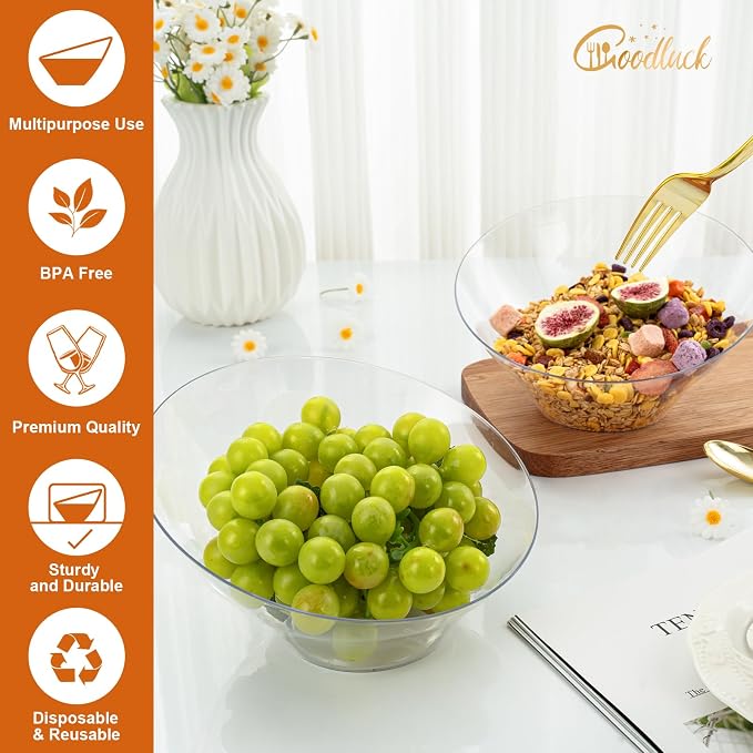 12 Pack Clear Plastic Serving Bowls - Image 2