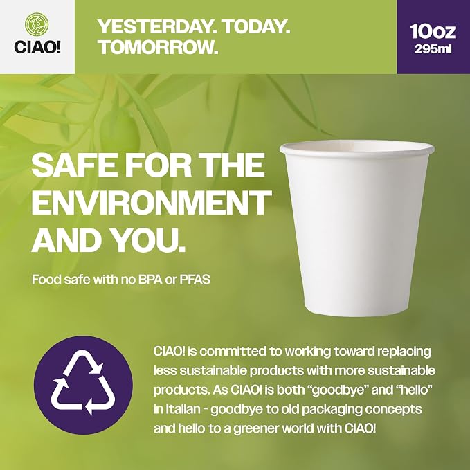 CIAO! 10oz White Paper Hot Cup, Disposable, 90mm Diameter 1 - Image 3