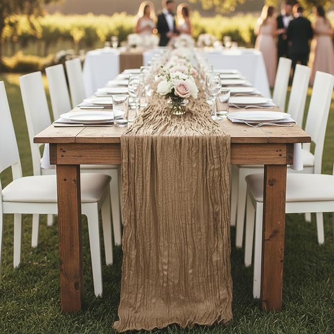 6 Pack Nude Cheesecloth Table Runner 120 Inch Boho Wedding Decor | Cheesecloth - Image 8