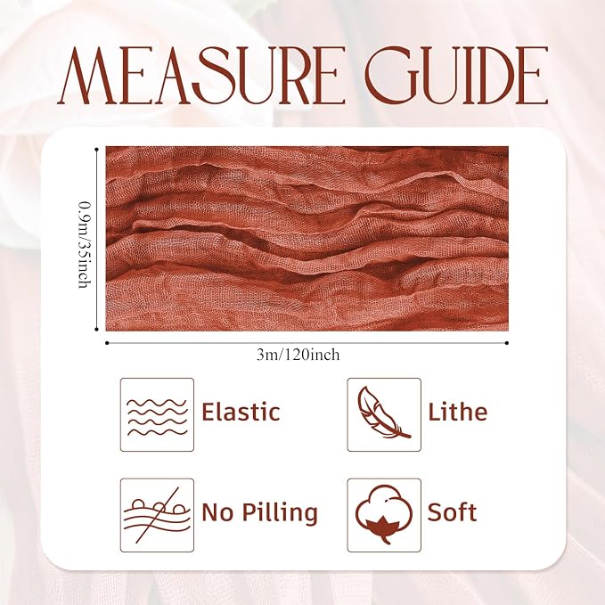 Cheesecloth Fall Table Runner Terracotta 10FT Boho Gauze, 2 Pack | 120 Inch - Image 2