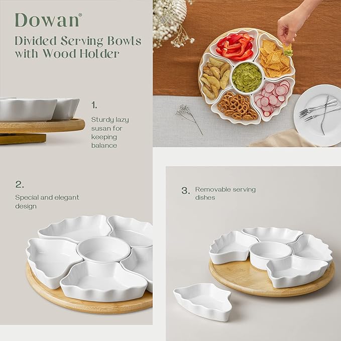 DOWAN 360° Rotatable Serving Tray and Platters, 12 Inch Divided Serving Bowls - Image 5