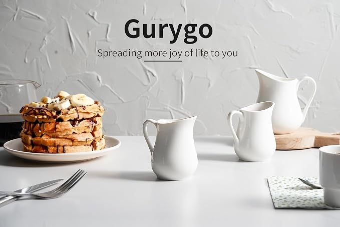 Gurygo 16 Oz Classic White Ceramic Small Creamer Pitcher - Image 7