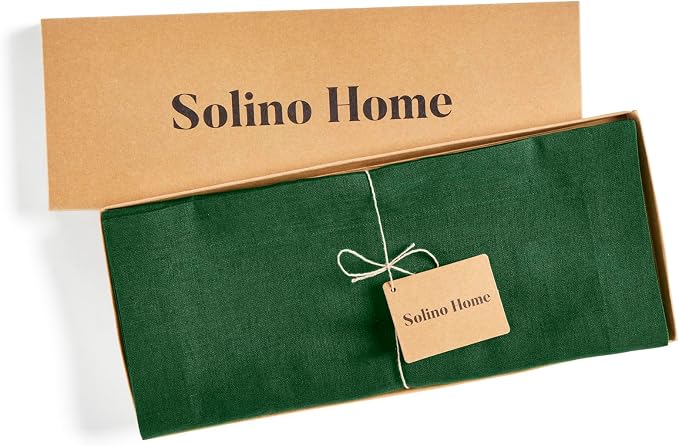 Solino Home 100% Pure Linen Table Runner Pine Green Woven, Fete 14 x 48 in | - Image 7