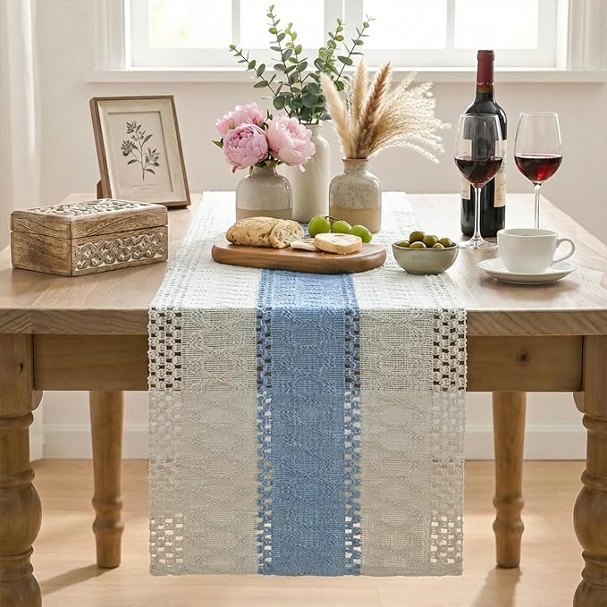 Artoid Mode Sky Blue Farmhouse Rustic Table Runner 12x120 Inch | Seasonal - Image 2