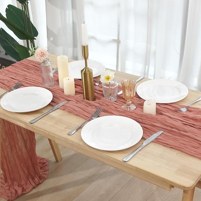 12 Pack Dusty Pink Cheesecloth Table Runner 120 Inch Boho Wedding Decor | - Image 7