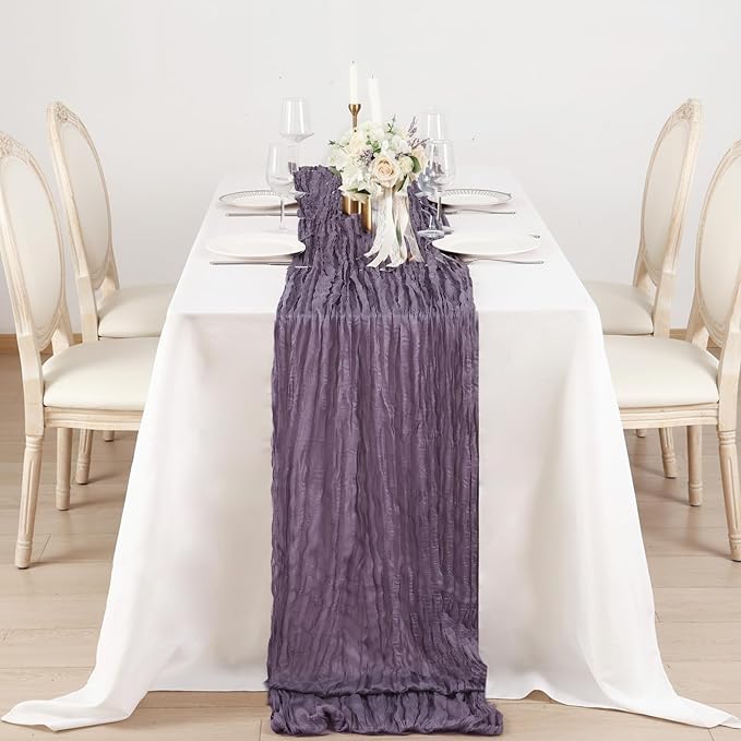 8 Pack Dusty Purple Cheesecloth Table Runner 120 Inch Boho Wedding Decor | - Image 4