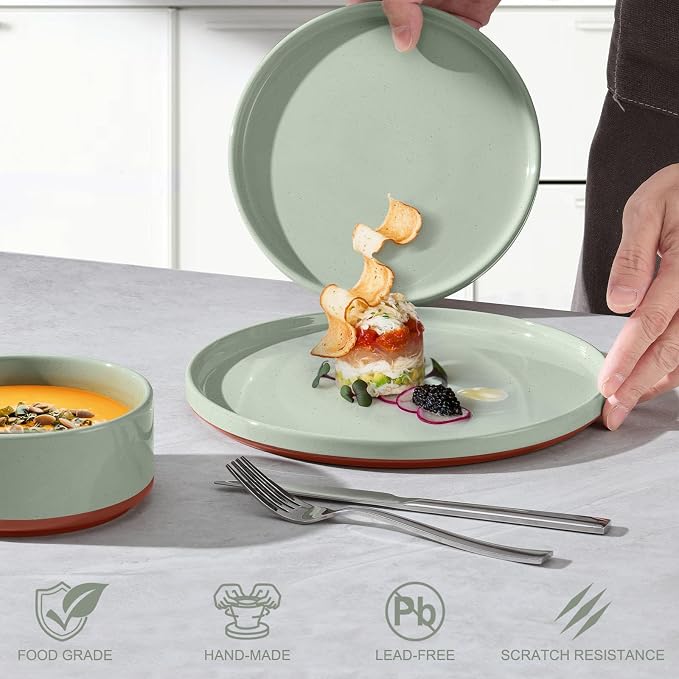 LIANYU 12 Piece Dinnerware Set for 4, Modern Style Stoneware Dinnerware Set | - Image 3