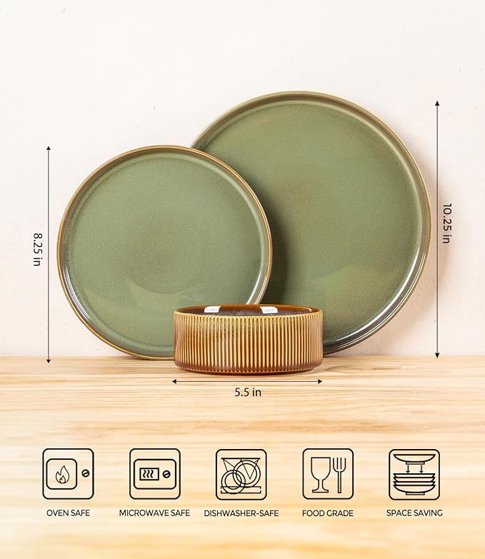 Ceramic Dinnerware Set for 4, 12-Piece Plates and Bowls Set | Lightweight - Image 8