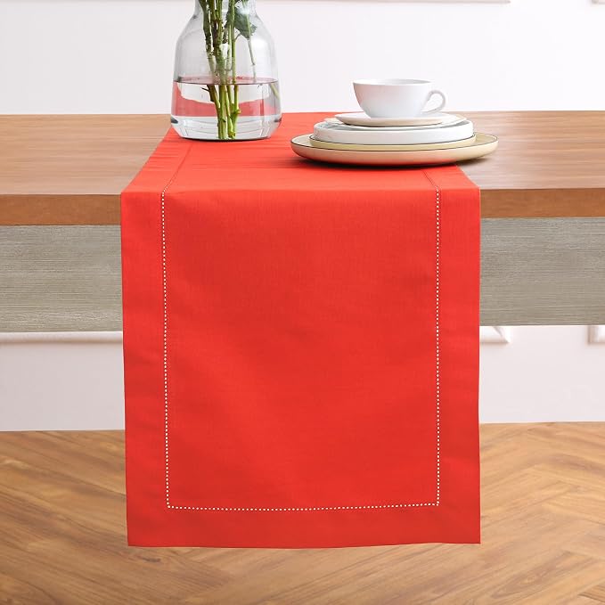 Solino Home Cotton Linen Dining Table Runner Poppy Red Woven, 14 x 120 in | by SolinoHome