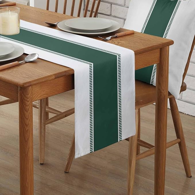 Green and White Stripes Table Runners, Farmhouse Table Runner Dresser Scarves - Image 2
