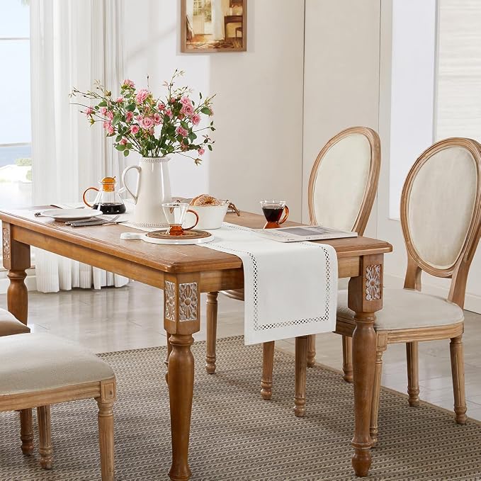 Rustic Burlap Table Runner, Off White Table Runners 48 inches Long | Double - Image 5