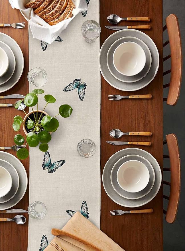 Turquoise Floral Table Runners 72 Inches Long, Spring Flowers Butterfly Table - Image 5