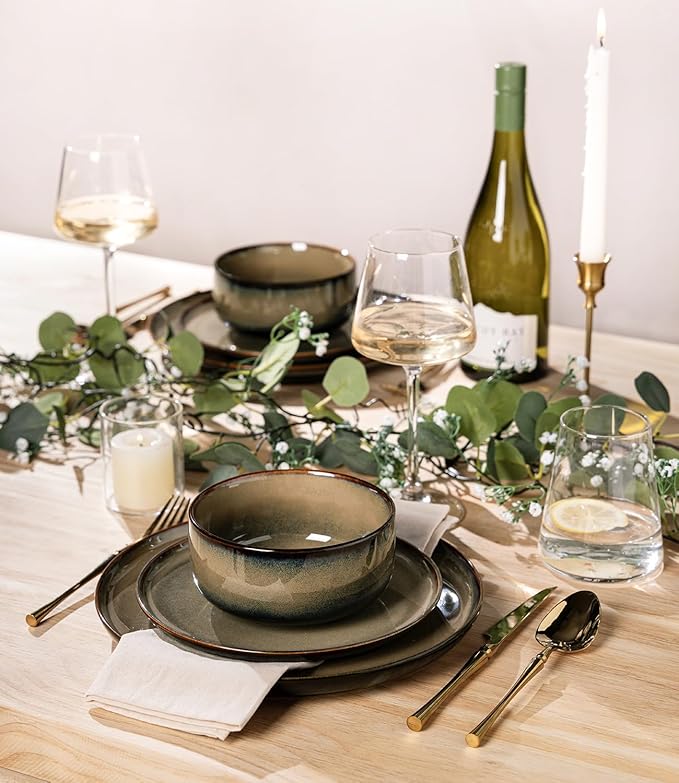 Ceramic Dinnerware Set for 8, 24-Piece Plates and Bowls Set | Handmade Reactive - Image 5