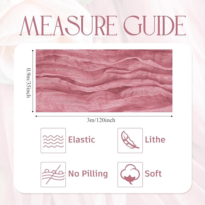 Cheesecloth Table Runner Dusty Rose 10FT Boho Gauze, 3 Pack | 120 Inch Cheese - Image 2