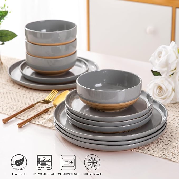 AmorArc Dinnerware Sets for 6, 18 Pieces Ceramic Plates and Bowls Set | Scratch - Image 6