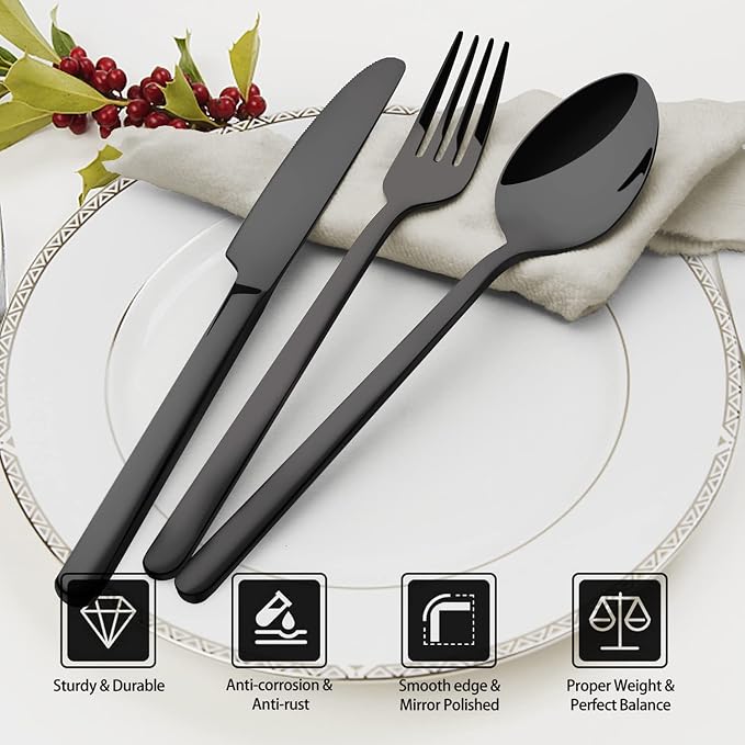 Black Silverware Set, 20-Piece Flatware Set - Image 2