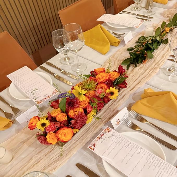 Champagne Cheesecloth Table Runner 35x120 Inches, Summer Cheese Cloth Table - Image 3