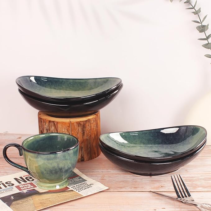 Ceramic Serving Platters Set of 4, 12.1 Inch Curved Oval Salad Plates - Image 5
