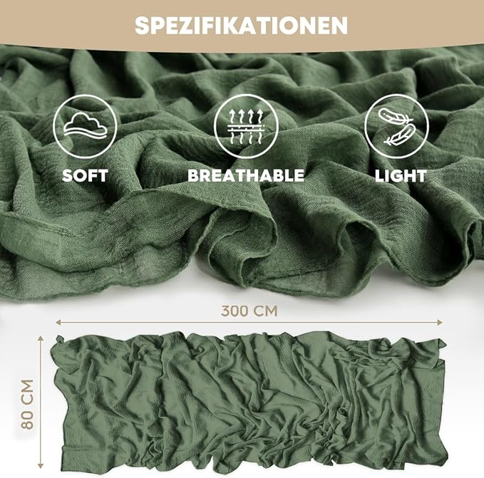 Artoid Mode Boho Forest Green Gauze 3 Pieces Wedding Table Runner, 120 Inch - Image 6
