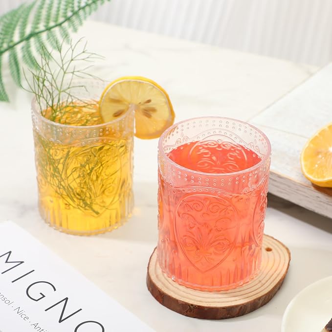 Qinyoung 24 Plastic Vintage Drinking Glasses 8.5oz Stemless Retro Embossed Wine - Image 5