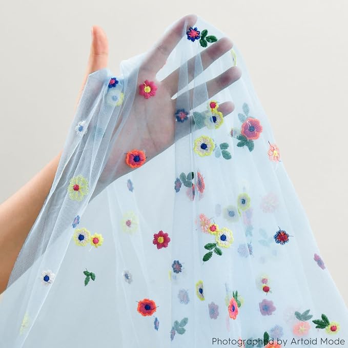 Artoid Mode Blue Embroidery Daisy Gauze Table Runner 120 Inch 10FT | Seasonal - Image 6